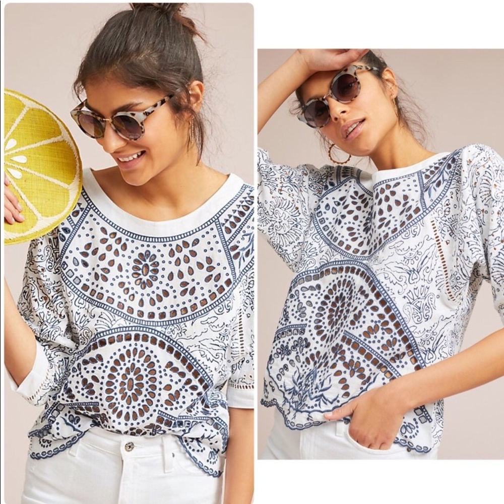 Anthropologie Maeve Ester Eyelet White Top